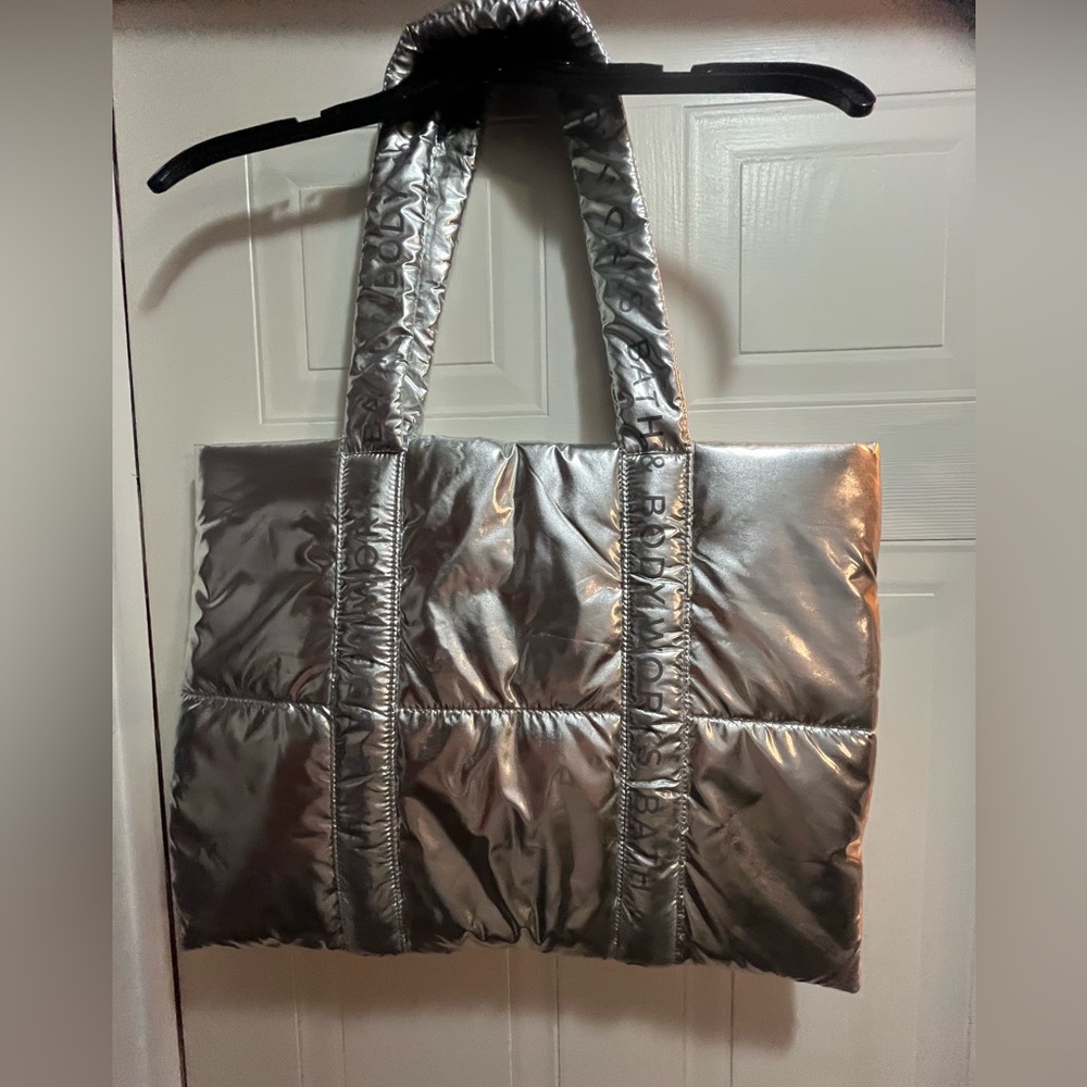 Bath and Body Works Silver Quilted Large Tote Bag